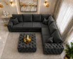 5 Seater Charcoal Chesterfield Corner Sofa – Premium Buttoned Luxury Design - Image 2