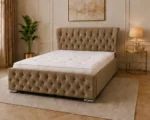 Rich Coffee Brown Super King Oxford Bed with mattress – Elegant 200 × 200 cm Padded Design - Image 3