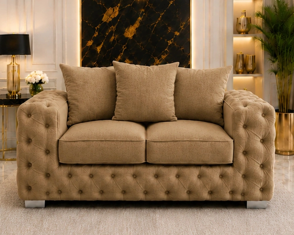 10 Premium Lounge Couch with Graceful Padded Side Construction Oak 2 Seater Sofa - Luxury Quilted Button Tufted Fabric Sofa - Image 1