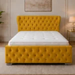 Amber Yellow Oxford Super King Bed – Sophisticated 6ft Upholstered Design with Mattress