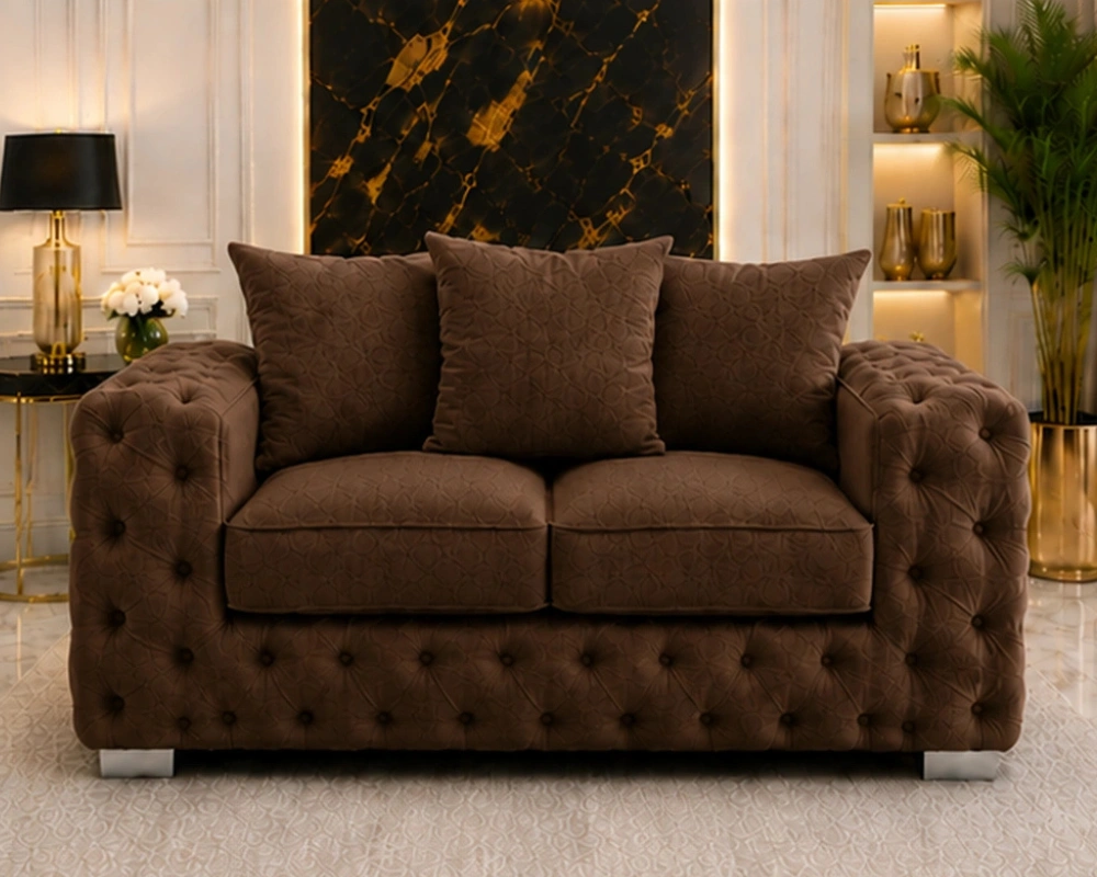 11 Luxury Compact Sofa with Detailed Tufted Arm Design Walnut 2 Seater Sofa – Luxury Tufted Style, Plush Fabric & Elegant Home Seating - Image 1