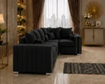 Black Corner Sofa Suite - Stylish L Shape Living Room Furniture - Image 2