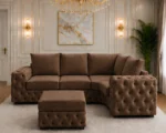 Premium Walnut L-Shape 4 Seater Sofa Set with Plush Seating - Elegant Corner Sofa for Stylish Living Spaces