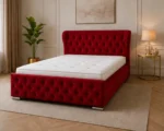 Burgundy Red King Oxford Bed – Stylish 180 × 200 cm Upholstered Design with Mattress