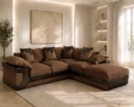 Dino Walnut Corner Sofa – 5 Seater Leather Touch Sofa for Contemporary Homes