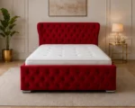 Burgundy Red King Oxford Bed – Stylish 180 × 200 cm Upholstered Design with Mattress - Image 2