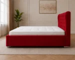 Burgundy Red King Oxford Bed – Stylish 180 × 200 cm Upholstered Design with Mattress - Image 3