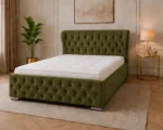 Teal Green Luxury Double Oxford Bed – Contemporary Upholstered Frame with Mattress Included - Image 2