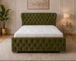 Teal Green Luxury Double Oxford Bed – Contemporary Upholstered Frame with Mattress Included