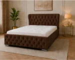Mahogany Wine Super King Oxford Bed – Elegant 200 × 200 cm Padded Frame with Mattress - Image 3