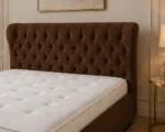 Mahogany Wine Super King Oxford Bed – Elegant 200 × 200 cm Padded Frame with Mattress - Image 2