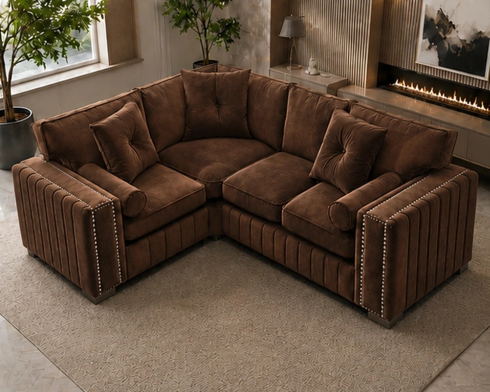 2 Distinctive L-Shaped Couch Designed with Supportive Cushions Walnut 4 Seater Sofa – Luxury Modern Living Room Sofa with Plush Seating - Image 1