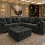 Luxury 5 Seater Dark Grey Corner Sofa - Modern Designer Living Room Sofa