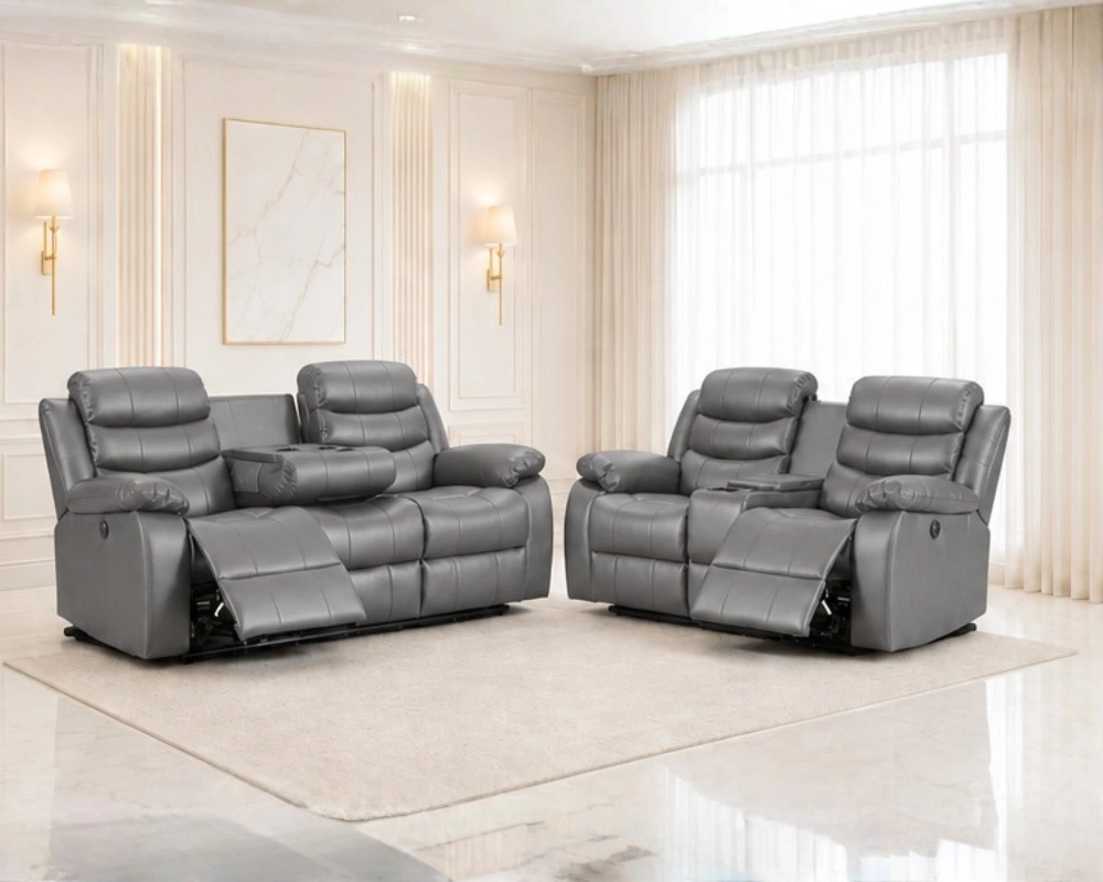 2 Roma 5-Seater Reclining Sofa _ Ultimate Comfort with Modern Appeal Roma Grey Leather 3+2 Power Reclining Suite – Contemporary Lounge Seating - Image 1