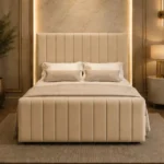 Double Bed with Mattress – Modern Panel Line Double Bed with Mattress