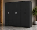 Modern 6 Door Wardrobe with 2 Bottom Drawers Large Clothes Storage - Image 2