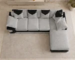 5 Seater Corner Sofa - Light Grey Black Leather Sofa - Image 2