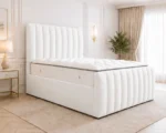 White King Bed with Mattress – King Size Bed with Modern Panel Line Headboard