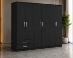 Modern 6 Door Wardrobe with 2 Bottom Drawers Large Clothes Storage - Image 3