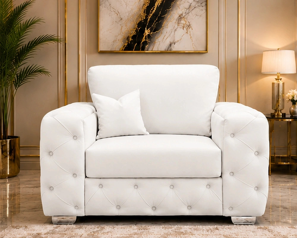 4 Modern Designer Chair for Comfortable Family Living SpacesElegant Upholstered Lounge Chair with Refined Arm Construction White 1 Seater Sofa – Elegant Luxury for Modern Living Spaces - Image 1