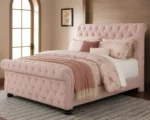 Modern Pink Velvet Sleigh Bed with mattress - 200 × 200 cm Bed - Image 2