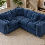 Royal Blue 4 Seater Sofa - Luxury Plush Seating with Elegant Panelled Arms