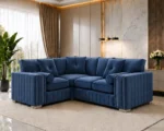 Royal Blue 4 Seater Sofa - Luxury Plush Seating with Elegant Panelled Arms - Image 2