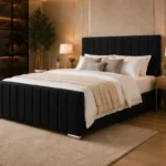 Luxury Black Super King Bed with Mattress – Stylish Super King Size Bed Frame – 200 x 200 cm