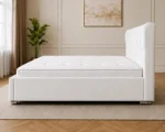 Snow White Oxford King Bed – Sophisticated 5ft Frame with Plush Upholstery & Mattress - Image 4