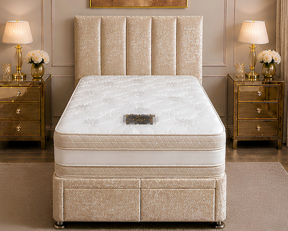 5 Luxury Beige Divan Bed 3ft Beige Divan Bed Set – Mattress Included – Storage Drawers- Single bed 90x190cm - Image 1