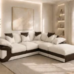 Dino 5 Seater Corner Sofa Off White Leather Touch - Modern L Shape Sofa