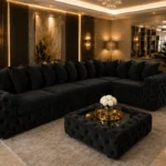 Premium Black Corner Sofa Suite with Elegant Chesterfield Detailing - Deep Seating & Stylish L Shaped Layout