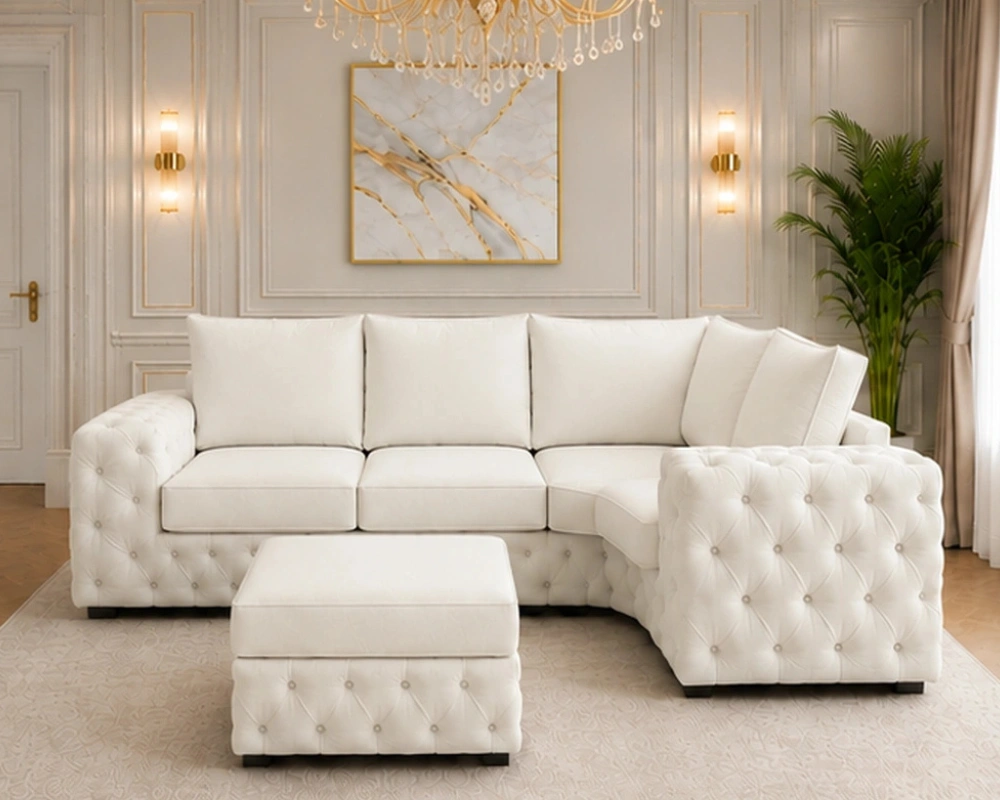 5 Refined L Sofa Collection with Extended Chaise Configuration 4 Seater Off White Sofa – Elegant Plush Upholstered Lounge Suite - Image 1