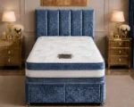 Contemporary Blue Single Divan Bed With Mattress & Drawers Storage