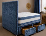 Contemporary Blue Single Divan Bed With Mattress & Drawers Storage - Image 4