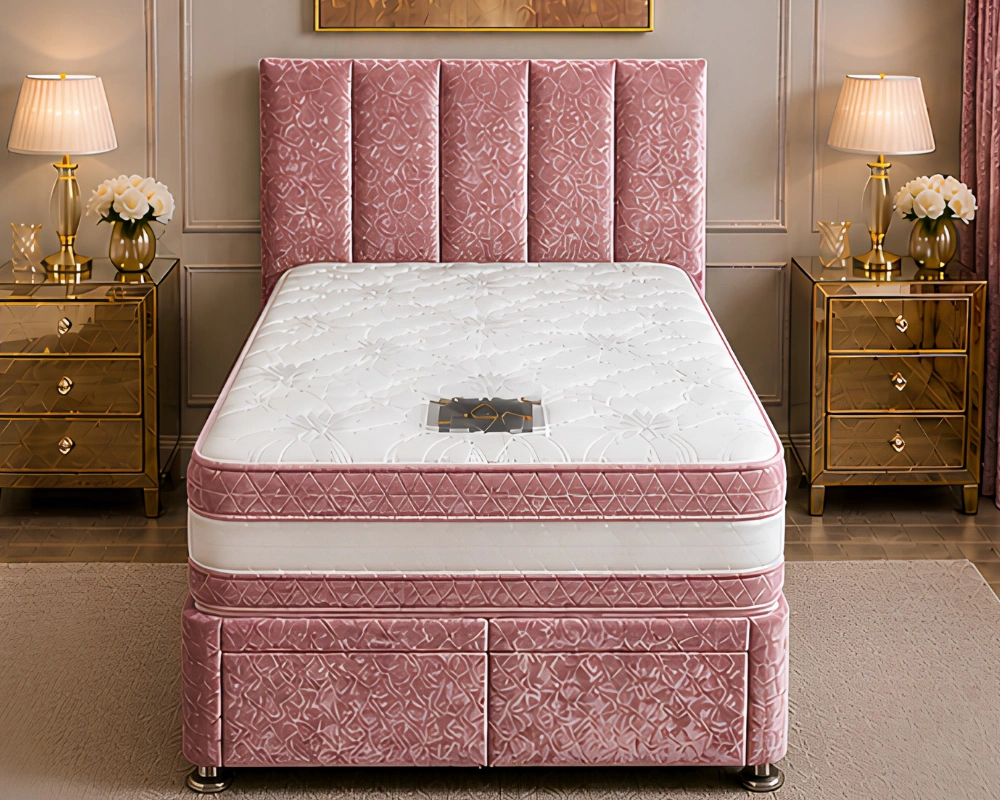 53 Blush Pink Single Divan Bed Rosewood Pink Divan Bed - Mattress & Built-In Drawer Storage-3ft Bed with Mattress - Image 1