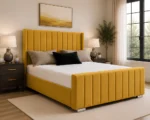 Gold Double Panel Bed – Panel Wingback Double Bed with Mattress – 160 x 200 cm - Image 3