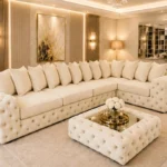 Elegant Cream Corner Sofa Suite with Tufted Upholstery - Comfortable Deep Seating & Premium L Shaped Design