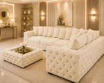 Elegant Cream Corner Sofa Suite with Tufted Upholstery - Comfortable Deep Seating & Premium L Shaped Design - Image 4