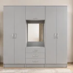 Modern Ash Grey Wardrobe – Six Door Design with Mirror & Drawers (Copy)