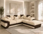 Dino 5 Seater Corner Sofa Cream Leather Touch - Modern L Shape Sofa