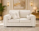 Luxury 2 Seater Sofa – Off White Velvet Fabric with Gold Detail