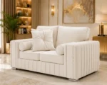Luxury 2 Seater Sofa – Off White Velvet Fabric with Gold Detail - Image 2