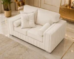 Luxury 2 Seater Sofa – Off White Velvet Fabric with Gold Detail - Image 4