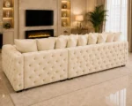 Elegant Cream Corner Sofa Suite with Tufted Upholstery - Comfortable Deep Seating & Premium L Shaped Design - Image 3