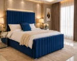 Blue King Size Panel Bed with Mattress – Panel Line King Size Bed with Mattress – 180 x 200 cm
