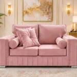 Pink 2 Seater Sofa – Luxury Quilted Designer Sofa with Gold Detailing