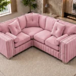 Contemporary Pink Four Seat Sofa - Plush Upholstered Seating with Premium Statement Finish