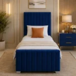 Navy Blue Single Bed – Elegant Modern Single Bed Frame With Mattress