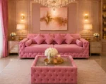 Luxury Pink 3 Seater Sofa Elegant Button-Tufted Sofa for Glamorous Living Rooms